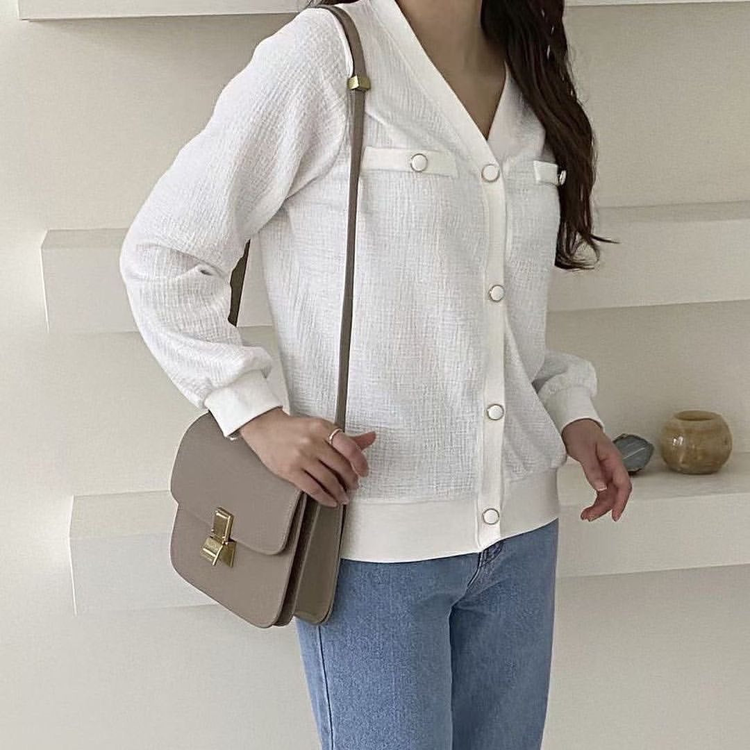 22YR1249 拼色V領 cardigan