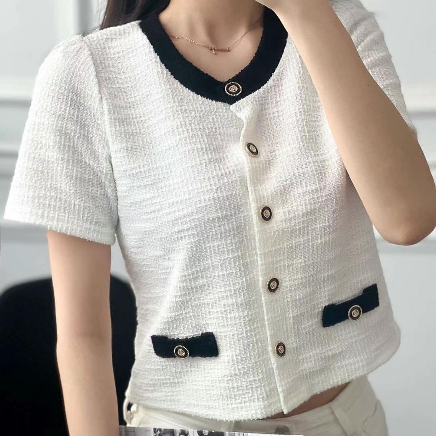24YR1413 小香風拼色Cardigan