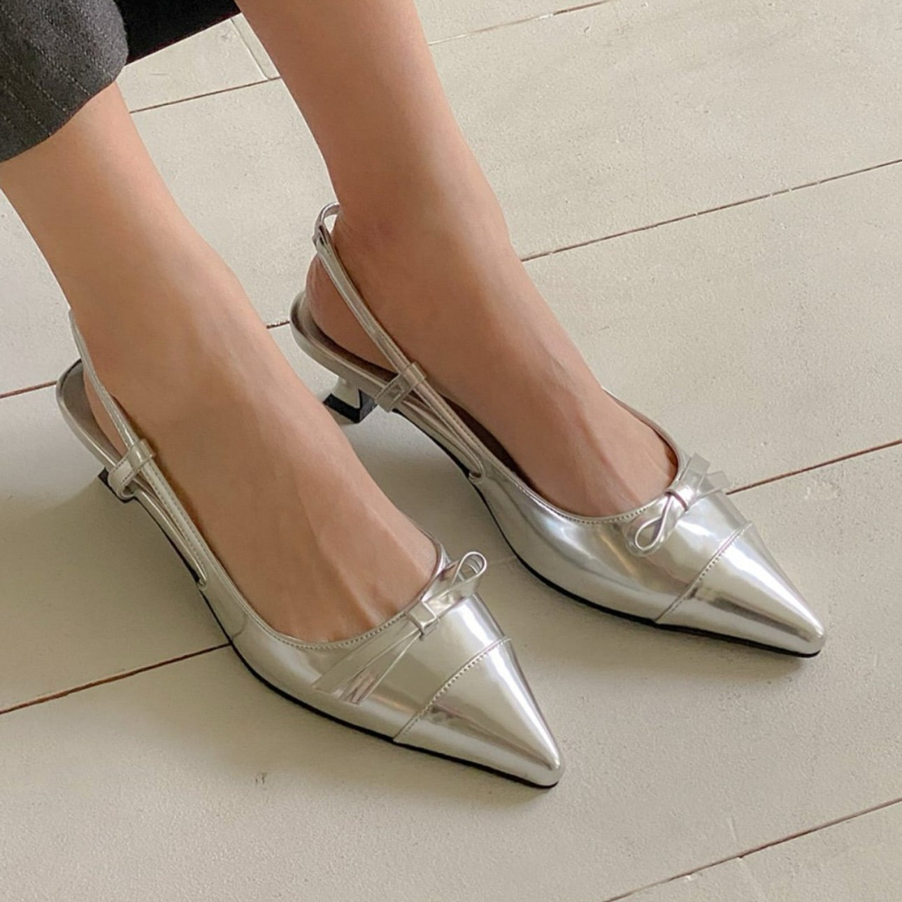 25YR0207 Ribbon Sling Back Shoes 4cm