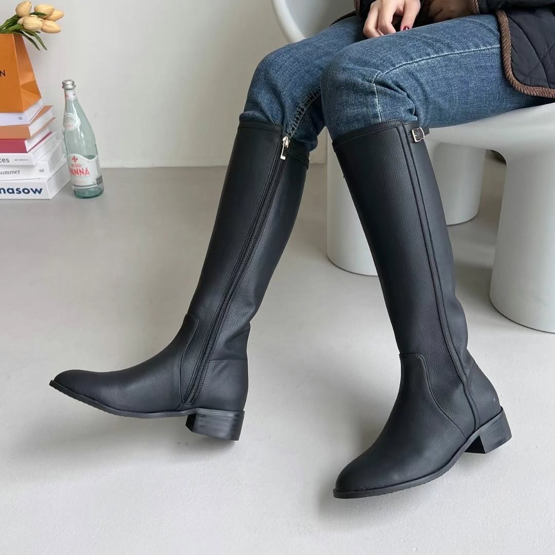 24YR2503 小扣飾牛皮長boot 3cm