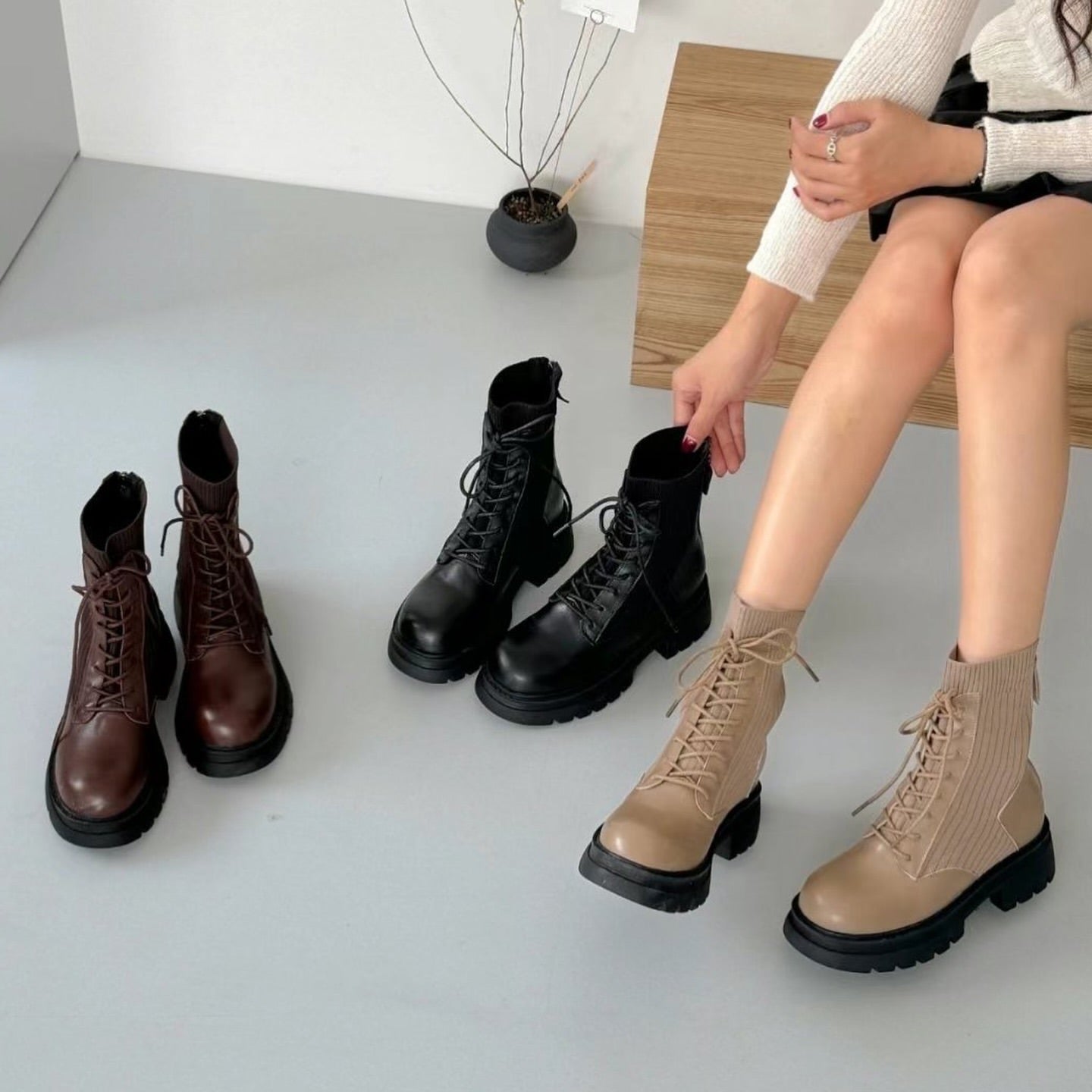24YR2128 拼皮橡筋boot 5cm