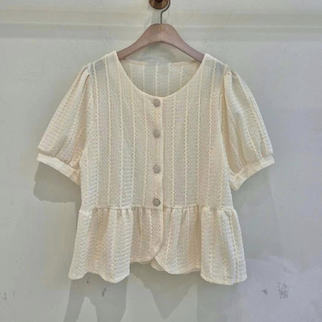 25YR1205 Button Ruffle Blouse