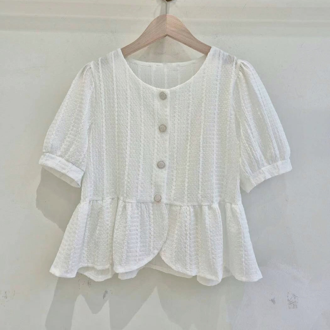25YR1205 Button Ruffle Blouse