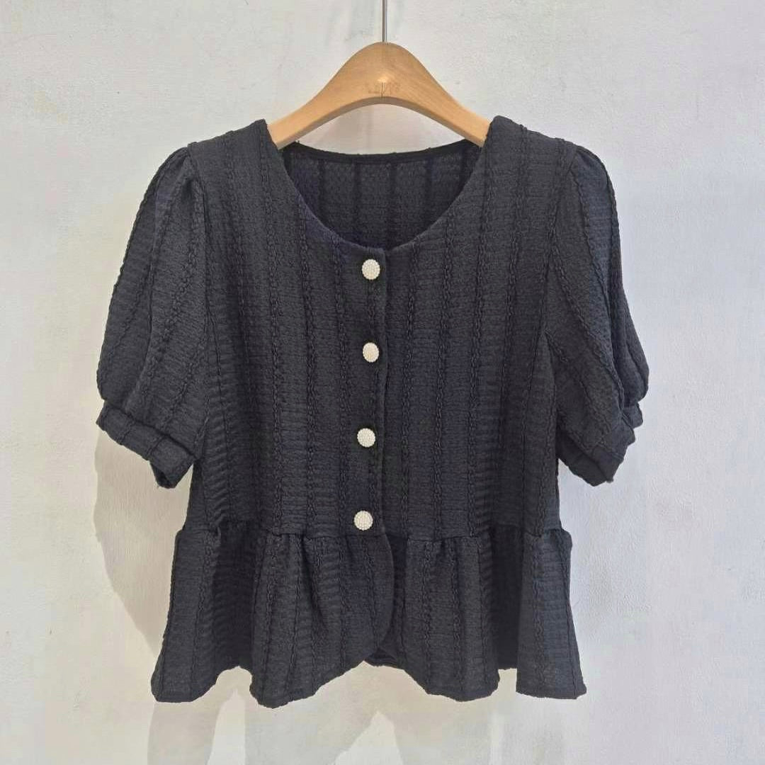 25YR1205 Button Ruffle Blouse