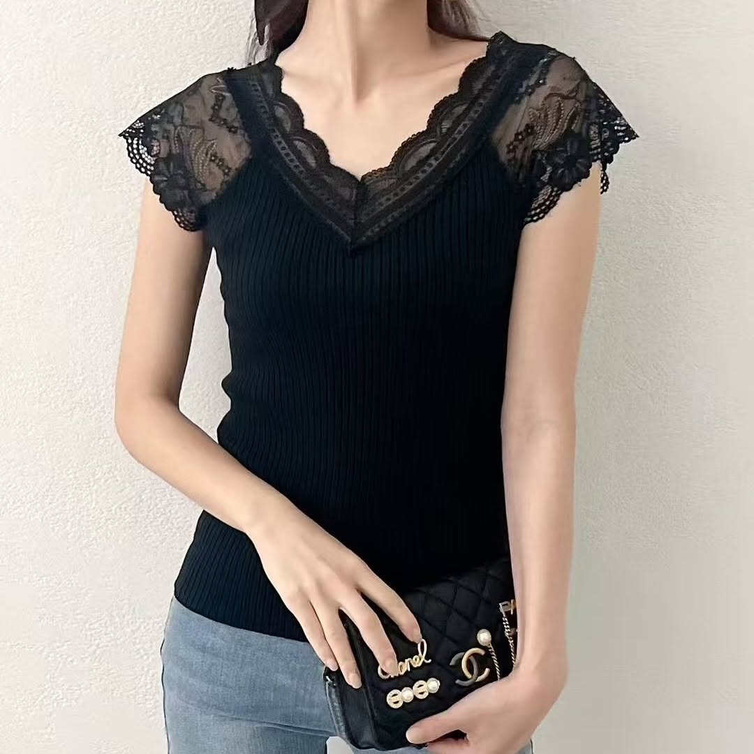 25YR1213 V Neck Lace Top