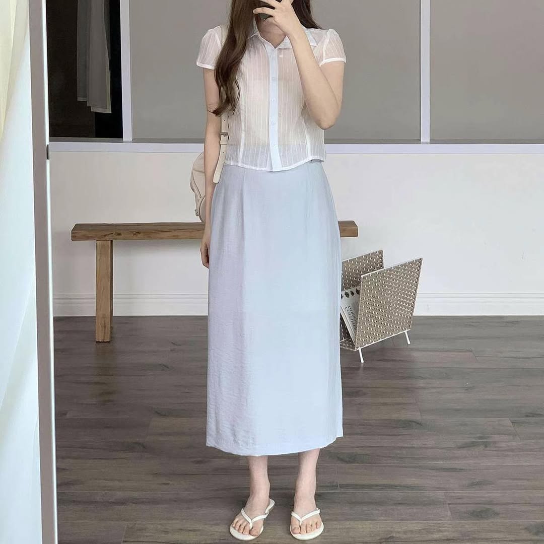 25YR1611 小扣飾半長裙