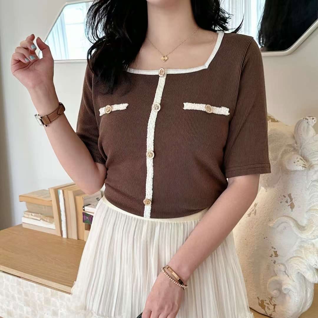 25YR1606 小香風拼色Top