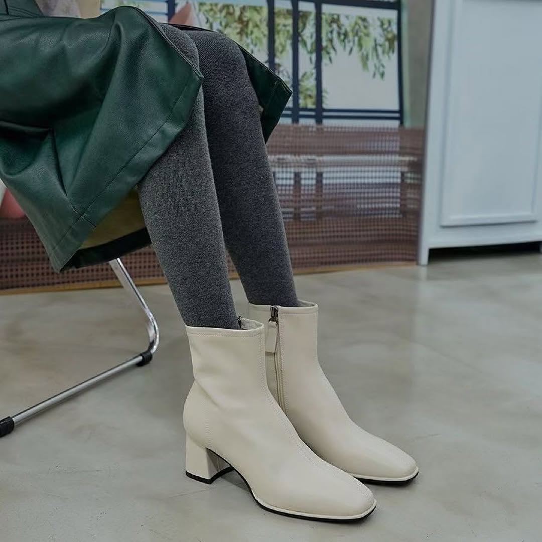22YR1217 小方頭牛皮鞋boot 6cm