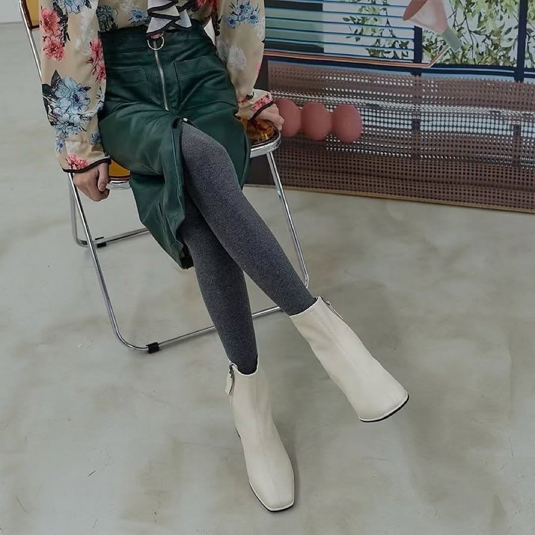 22YR1217 小方頭牛皮鞋boot 6cm