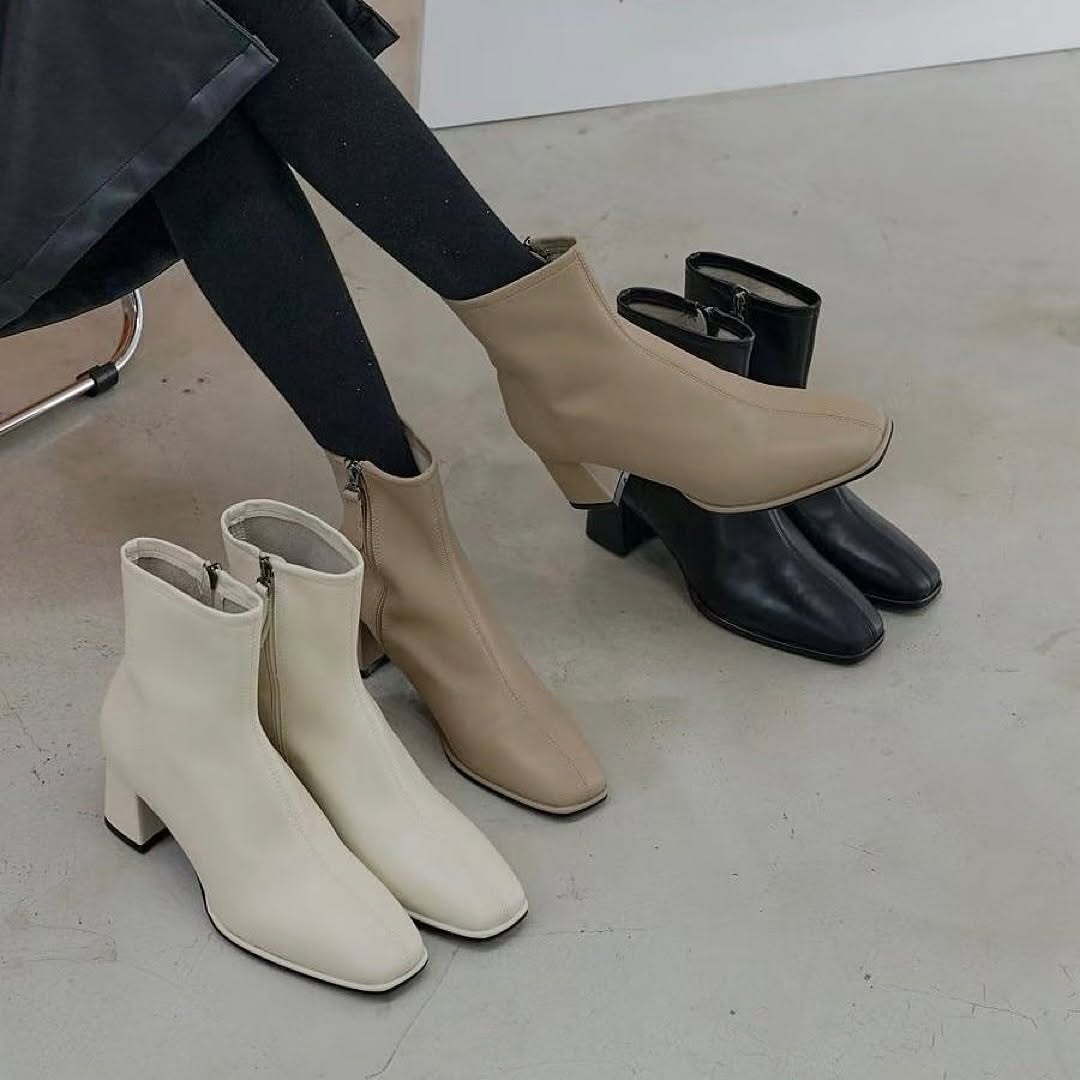 22YR1217 小方頭牛皮鞋boot 6cm
