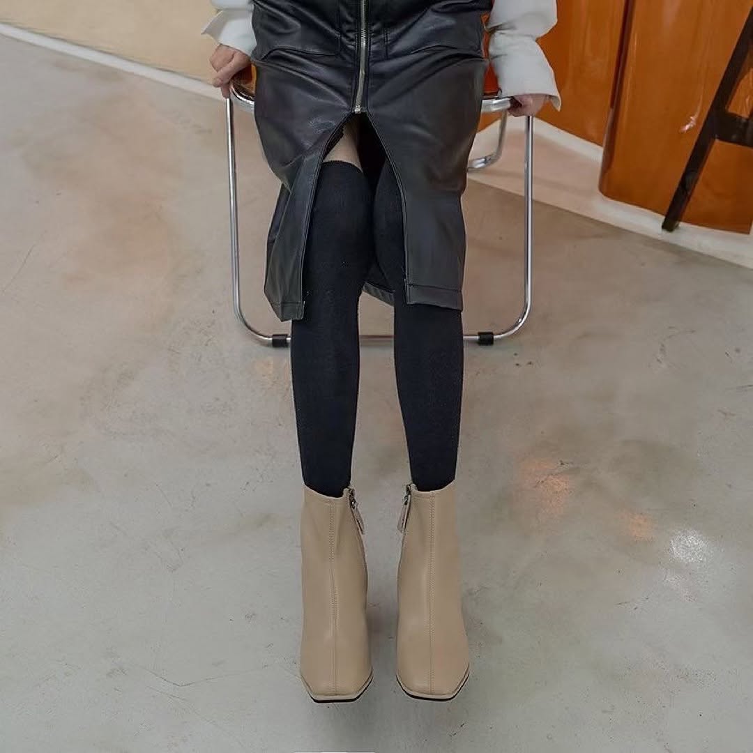 22YR1217 小方頭牛皮鞋boot 6cm