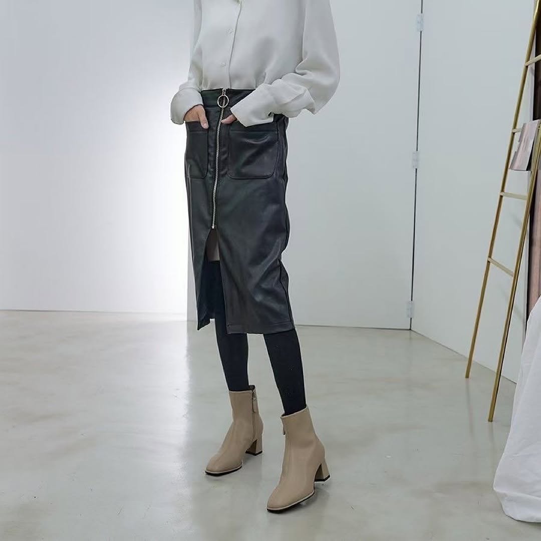 22YR1217 小方頭牛皮鞋boot 6cm