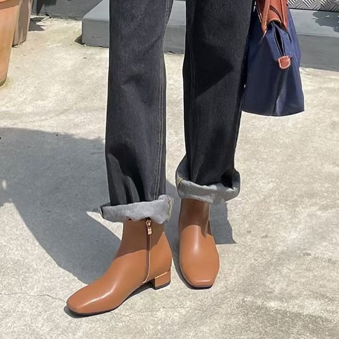 24YR2127 小方頭真皮短boot 3.5cm