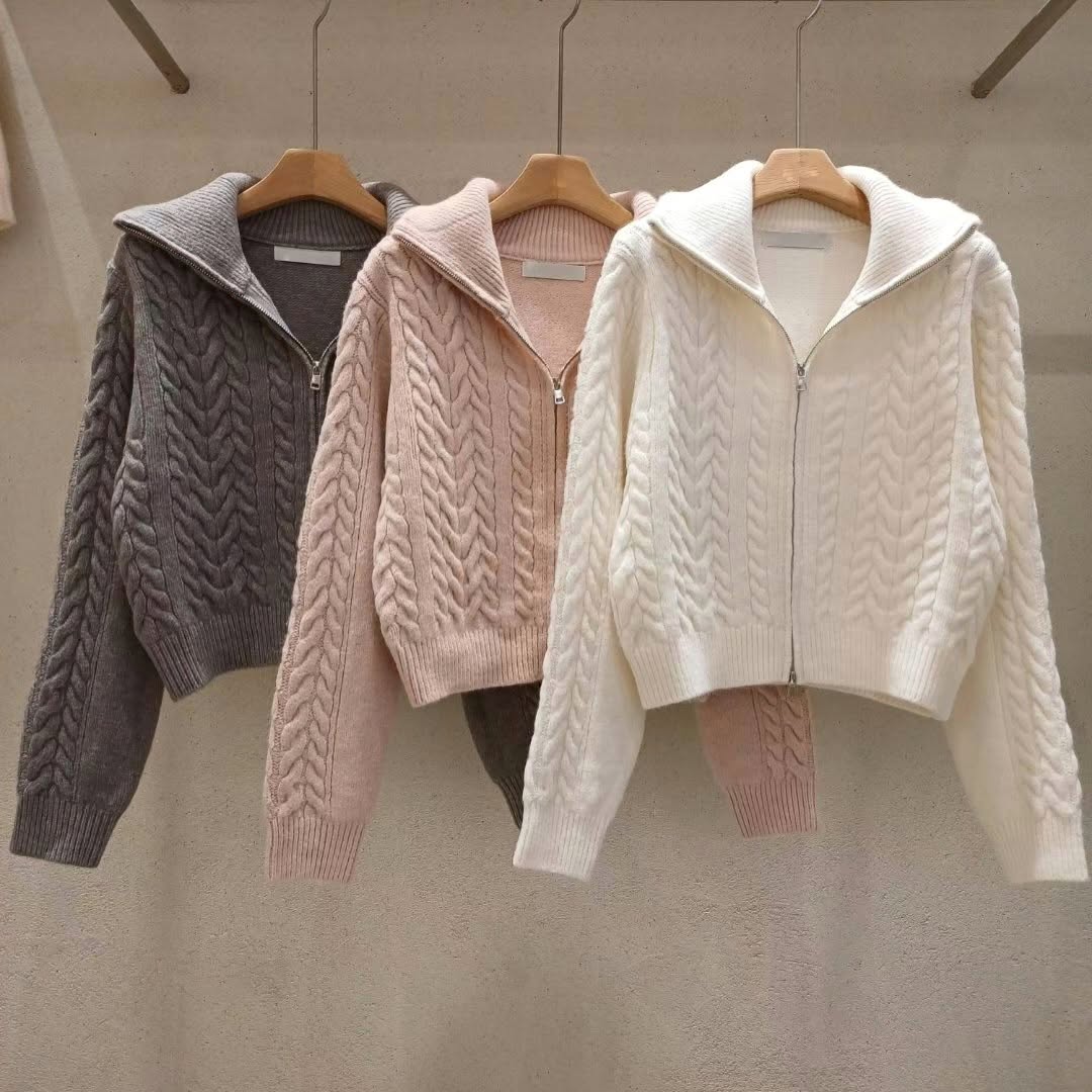 25YR2803 麻花Zip Cardigan