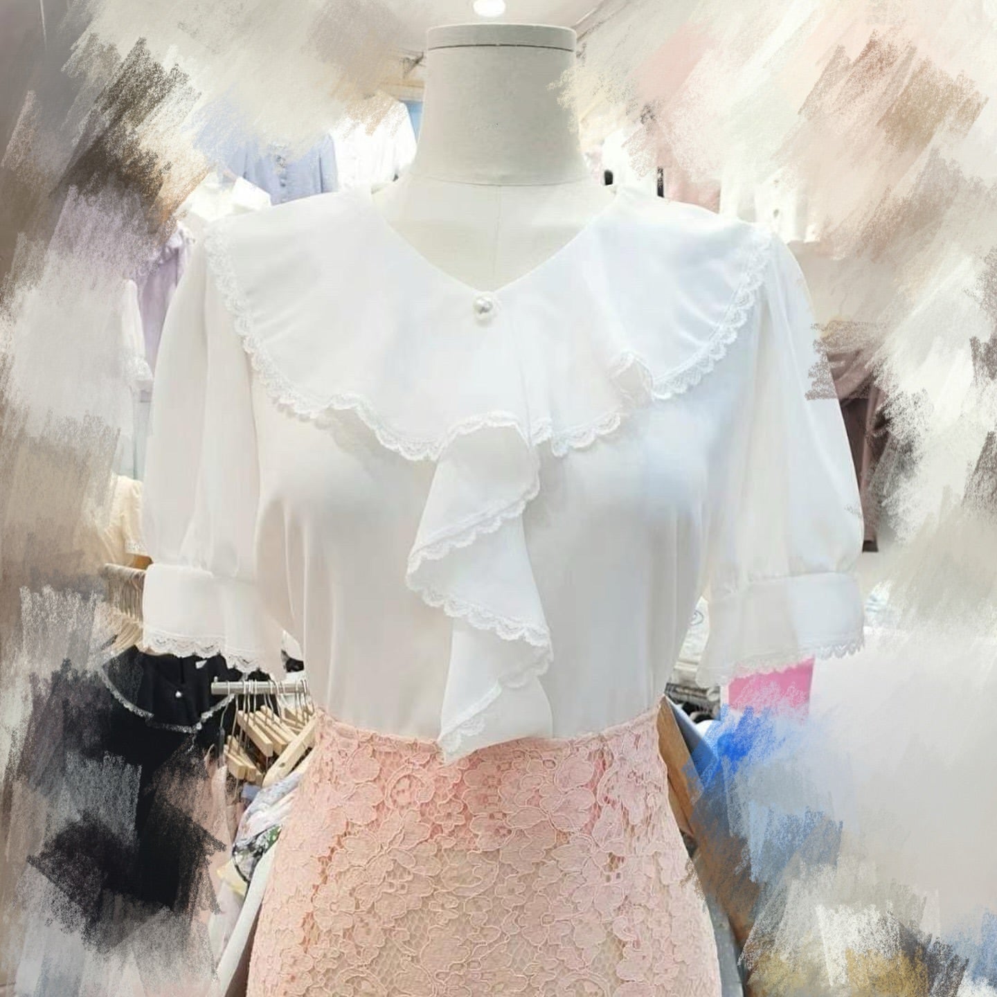 24YR1608 Pearl Ruffle Blouse