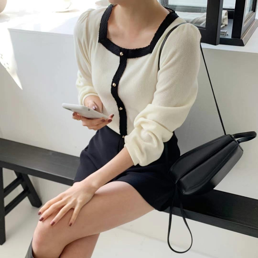 24YR2707 小香風拼色Top