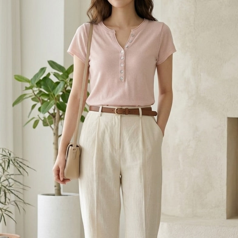 26YR1005 Button Tee