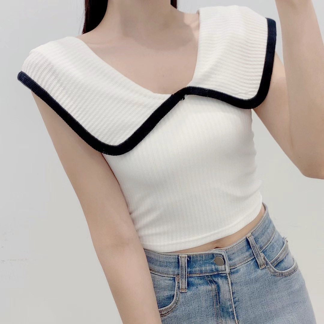 23YR0811 拼色反領top