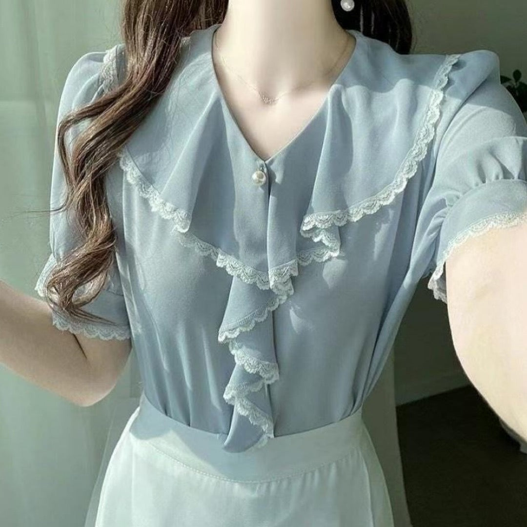 24YR1608 Pearl Ruffle Blouse