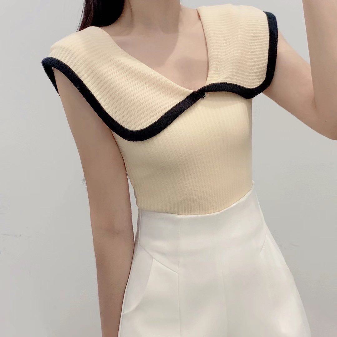 23YR0811 拼色反領top