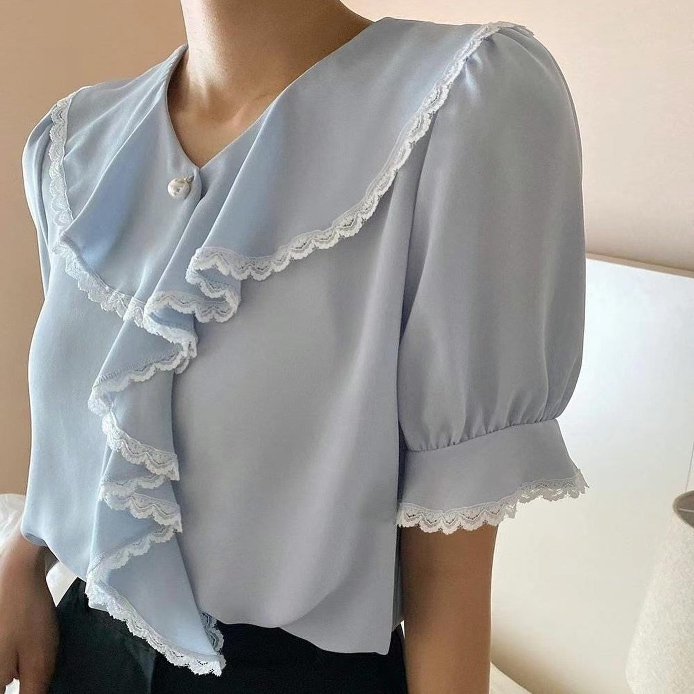 24YR1608 Pearl Ruffle Blouse