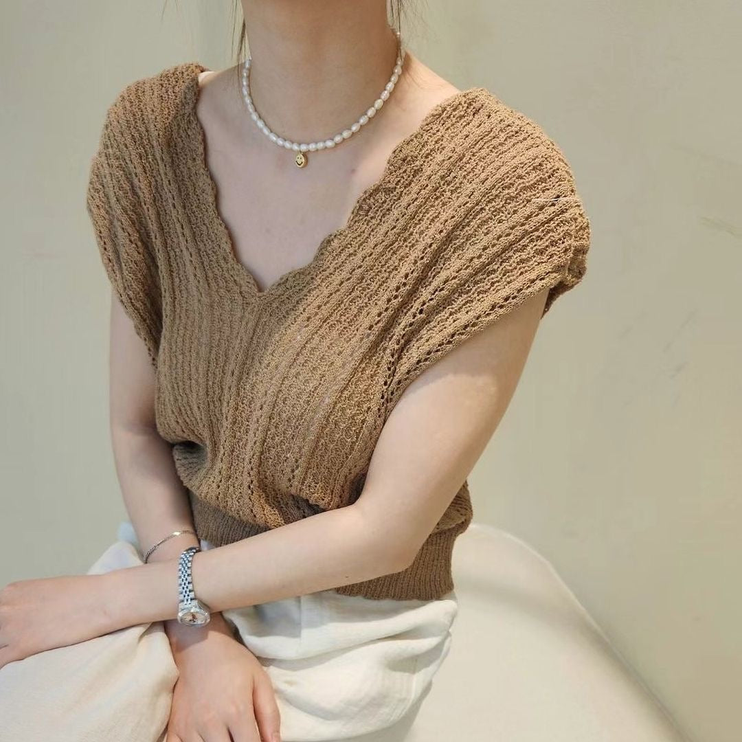 24YR1214 花邊V領背心