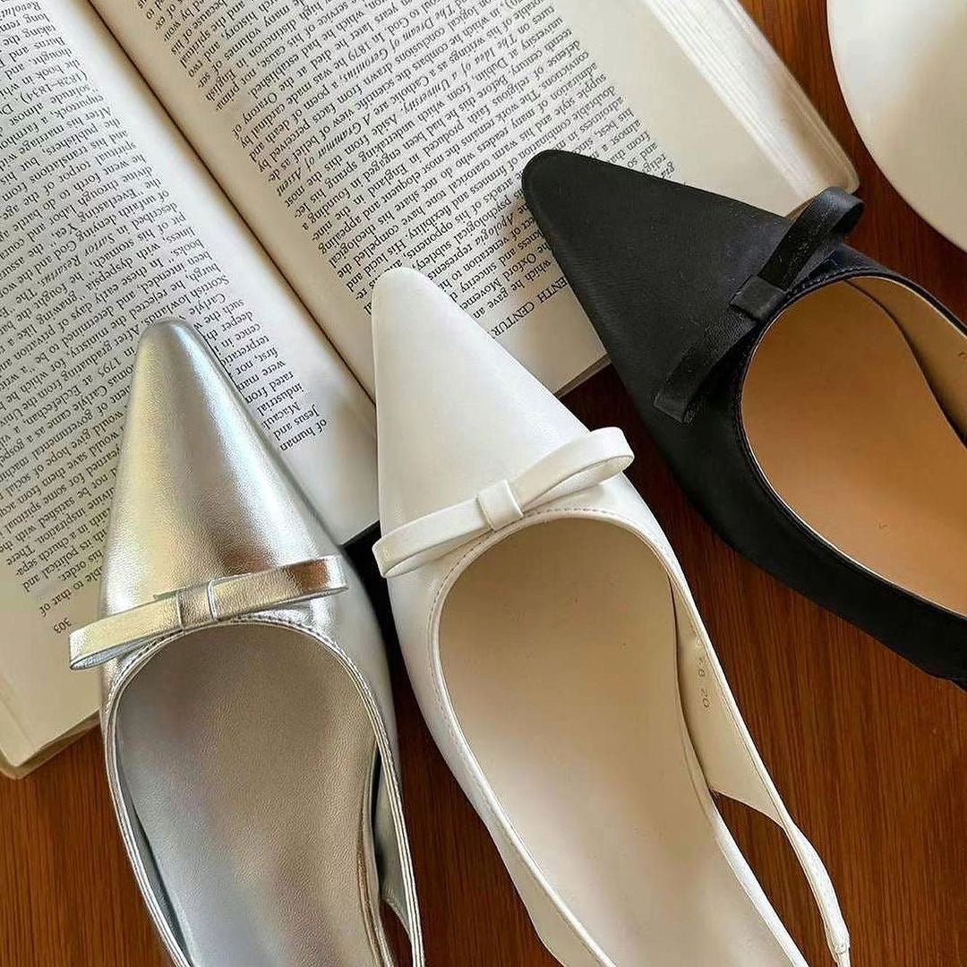 24YR0506 Ribbon Sling Back Shoes 4cm
