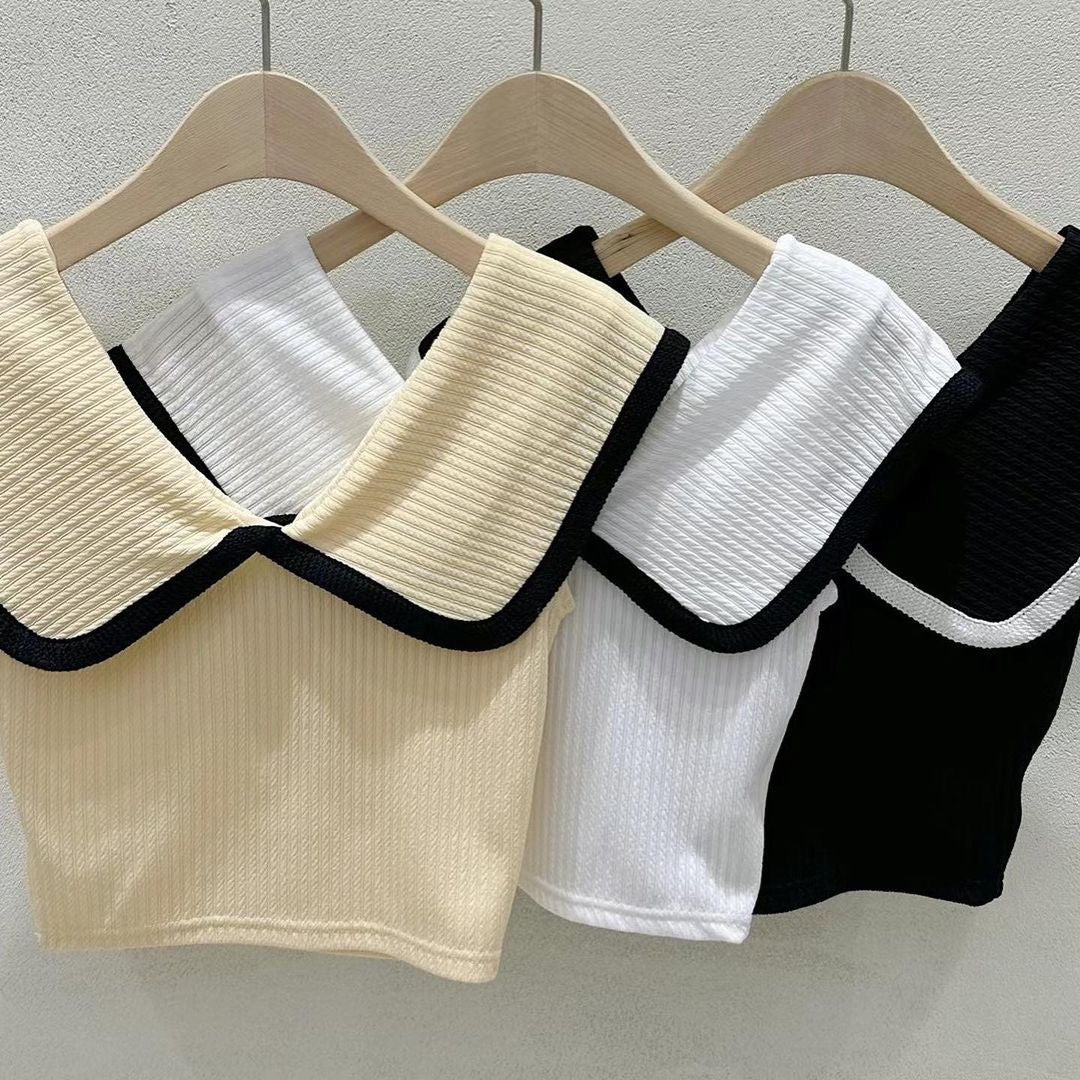 23YR0811 拼色反領top