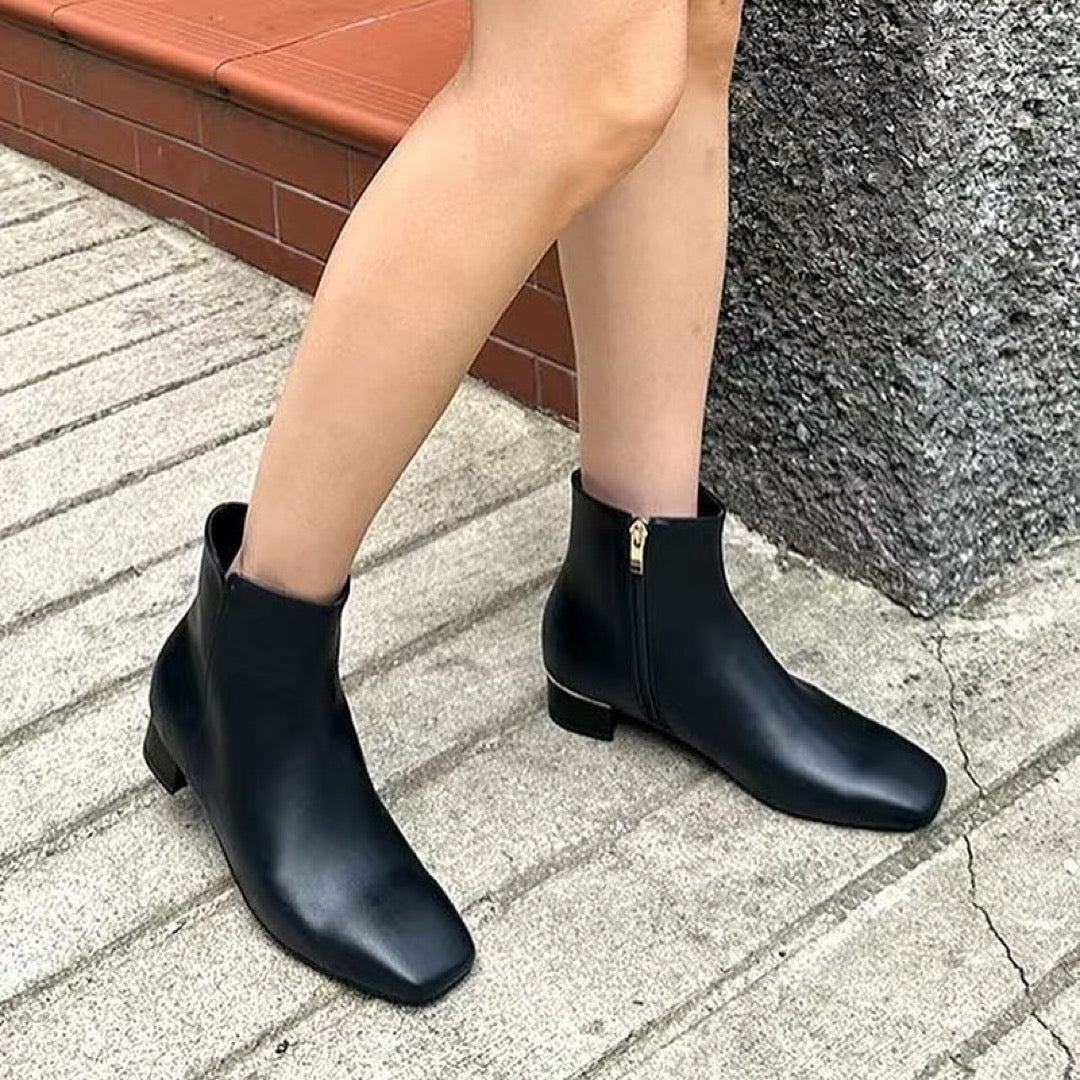 24YR2127 小方頭真皮短boot 3.5cm