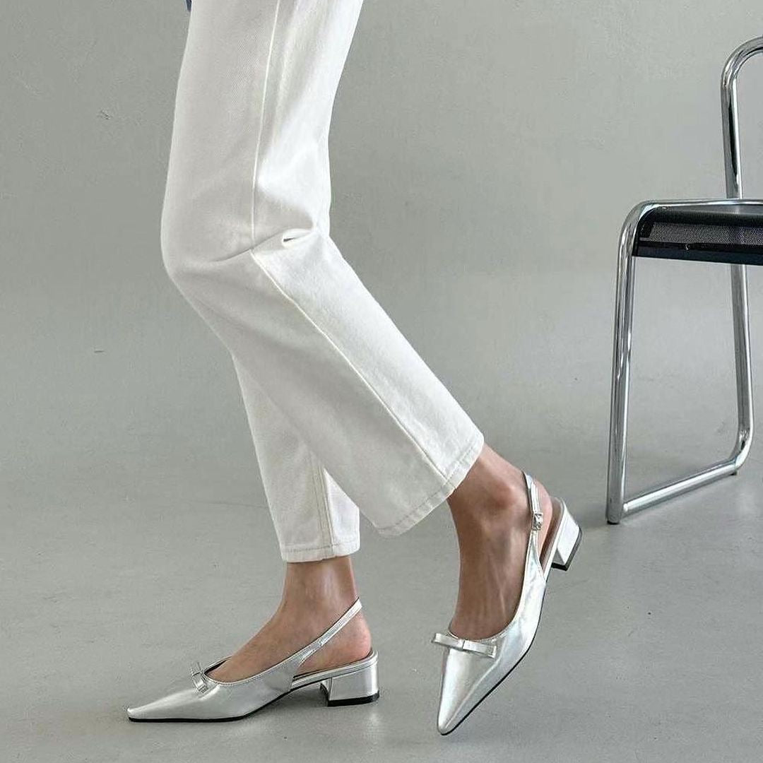 24YR0506 Ribbon Sling Back Shoes 4cm