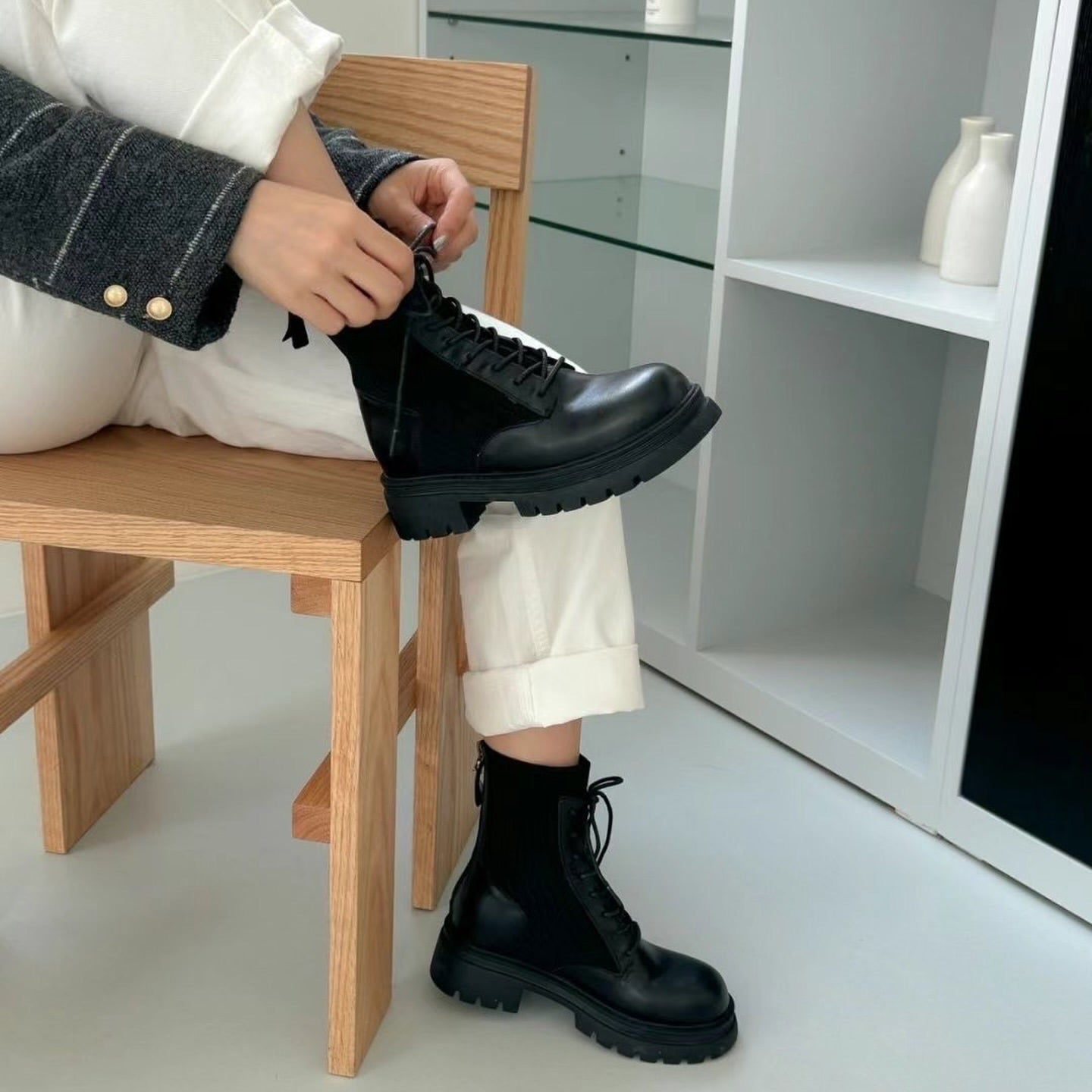24YR2128 拼皮橡筋boot 5cm