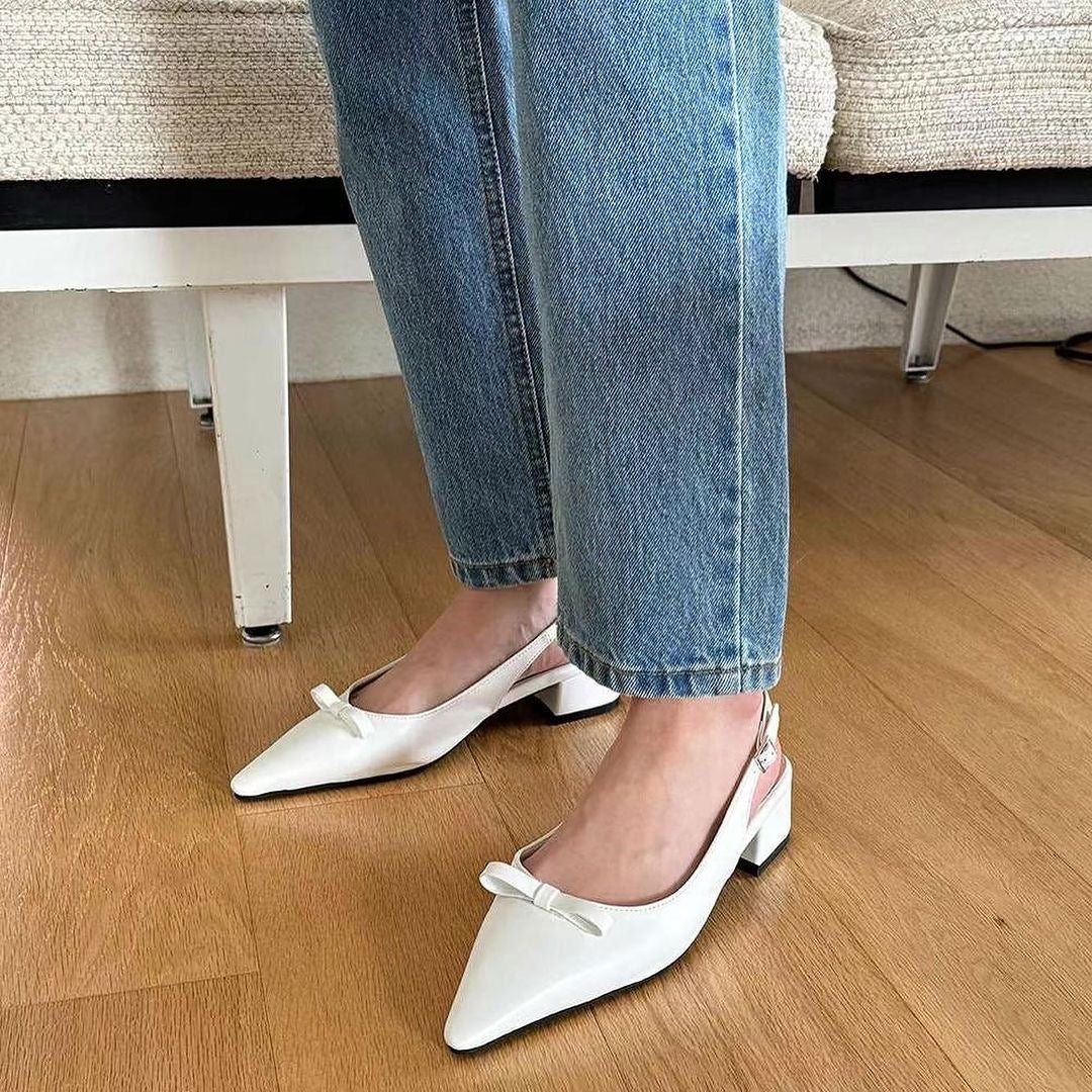 24YR0506 Ribbon Sling Back Shoes 4cm