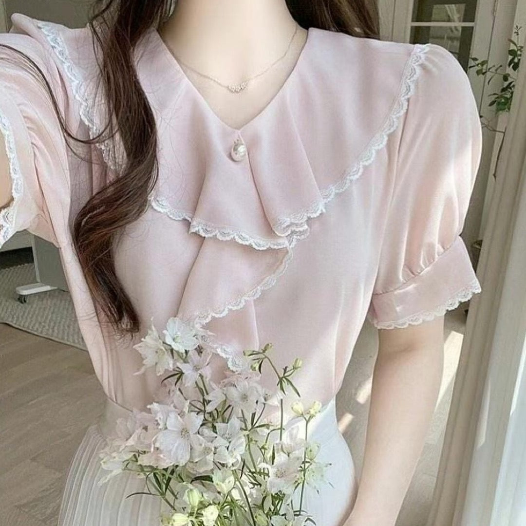 24YR1608 Pearl Ruffle Blouse