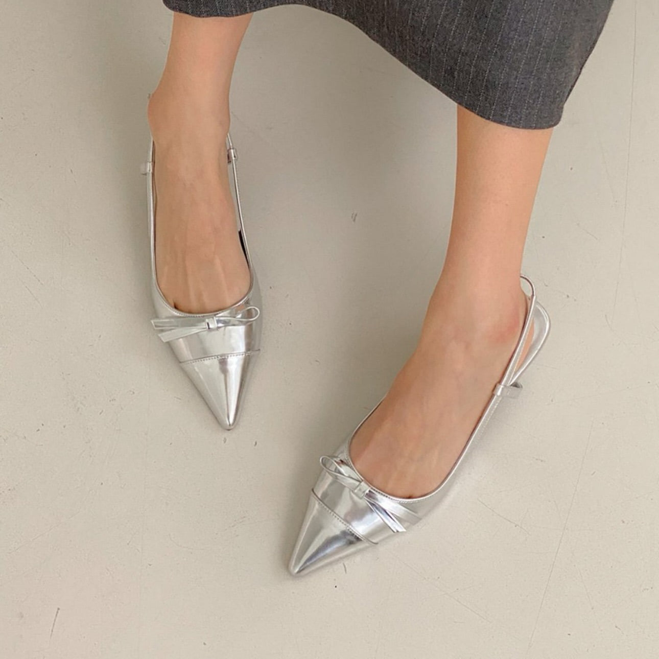 25YR0207 Ribbon Sling Back Shoes 4cm