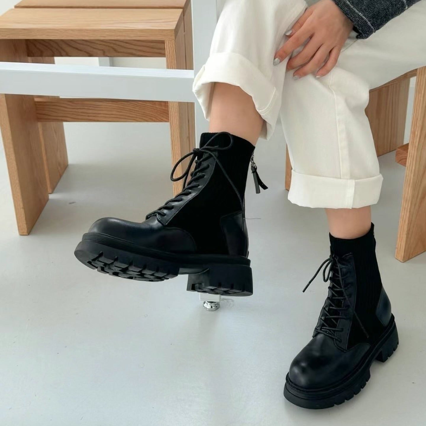 24YR2128 拼皮橡筋boot 5cm