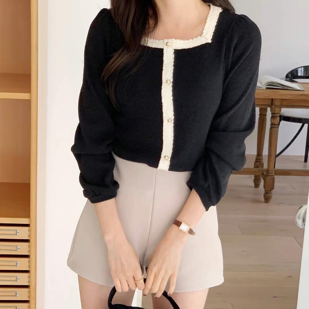 24YR2707 小香風拼色Top