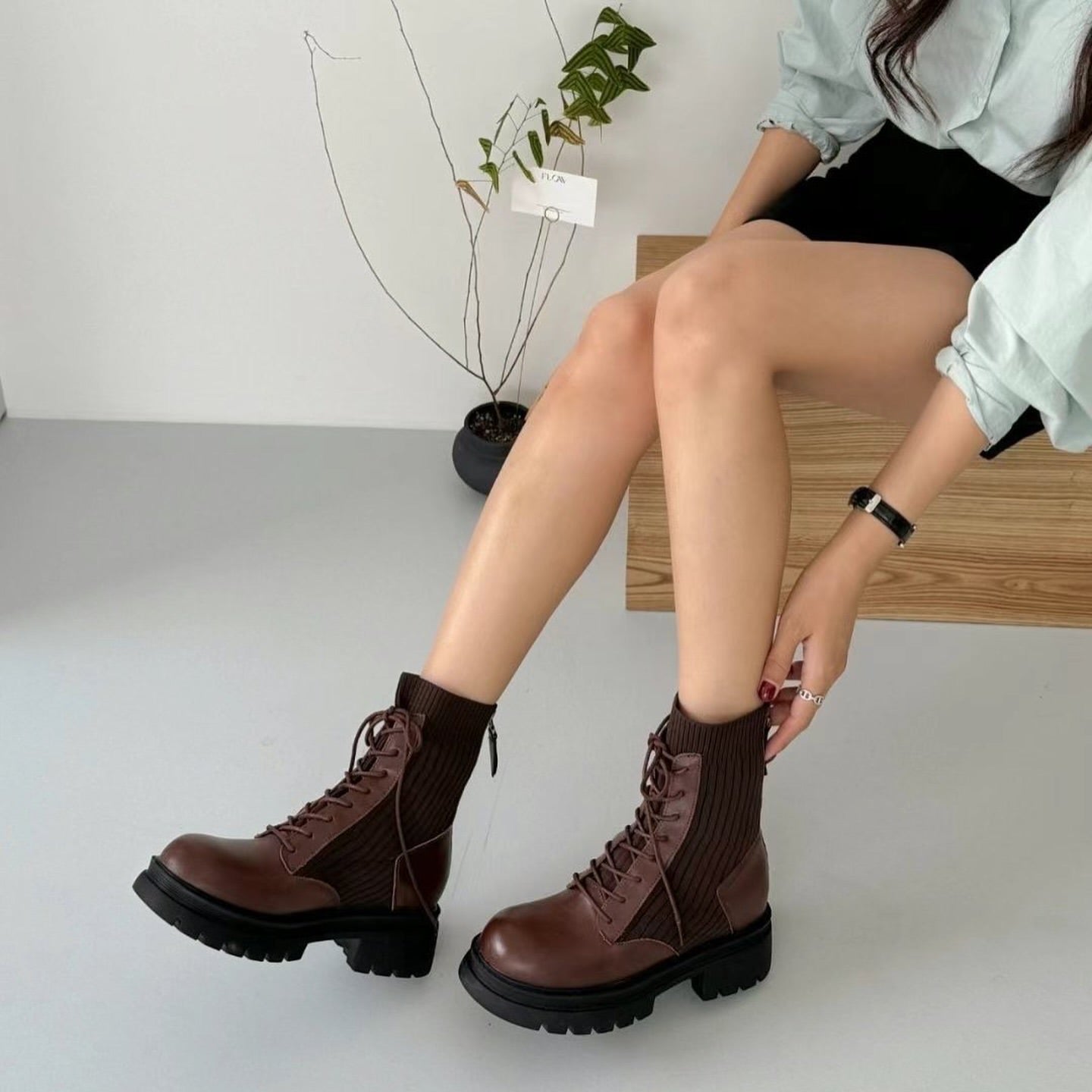 24YR2128 拼皮橡筋boot 5cm