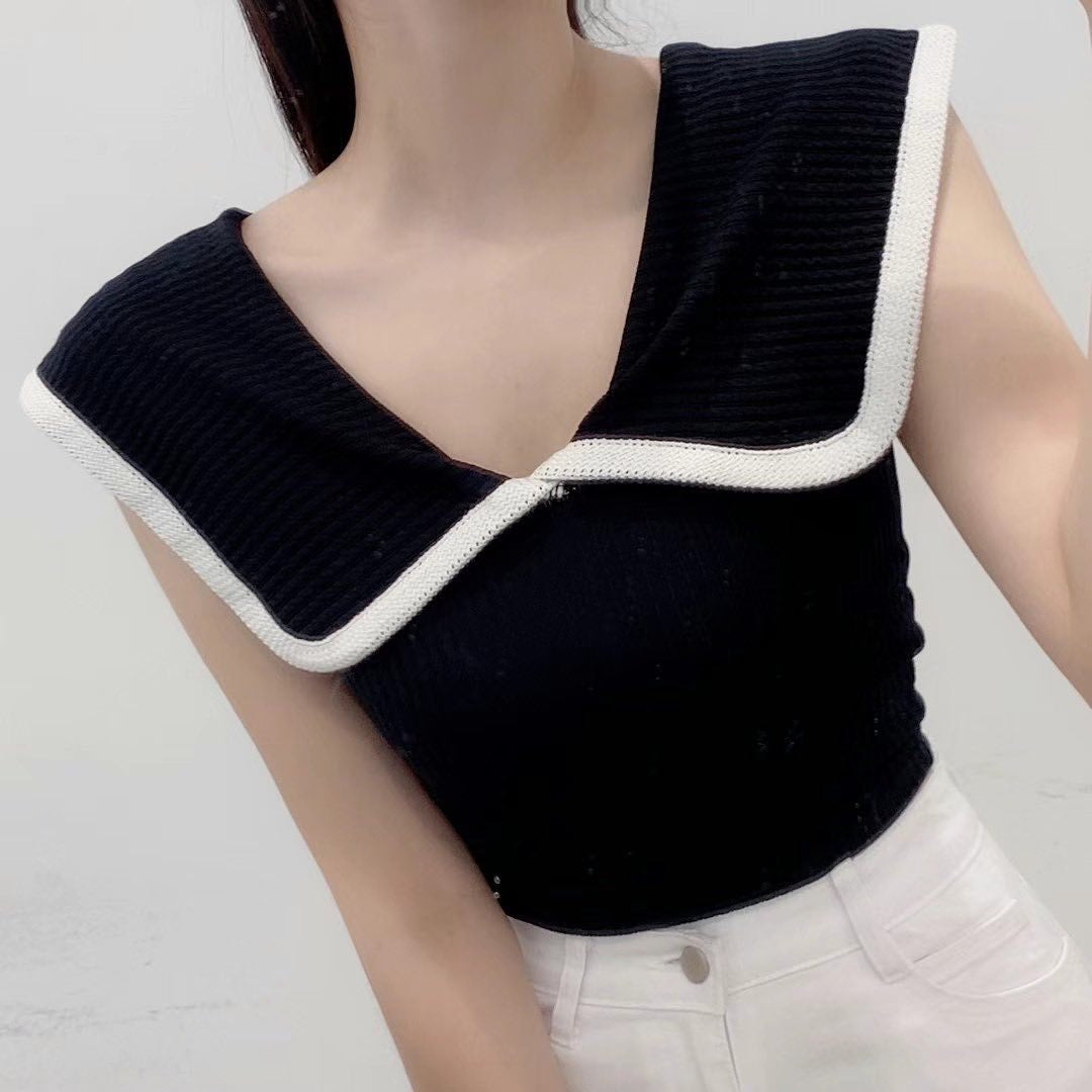 23YR0811 拼色反領top