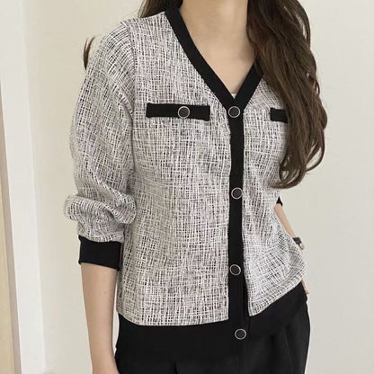 22YR1249 拼色V領 cardigan
