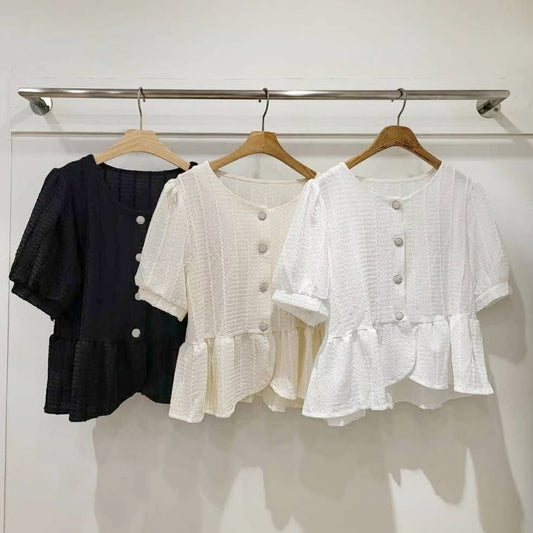 25YR1205 Button Ruffle Blouse