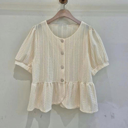 25YR1205 Button Ruffle Blouse