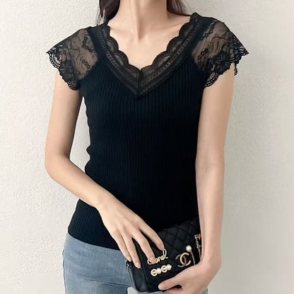 25YR1213 V Neck Lace Top