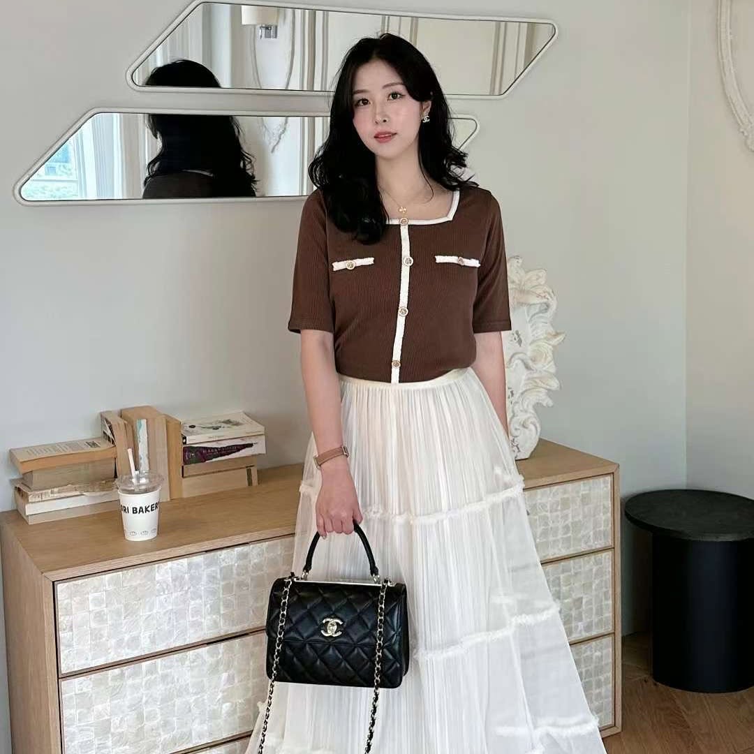 25YR1606 小香風拼色Top