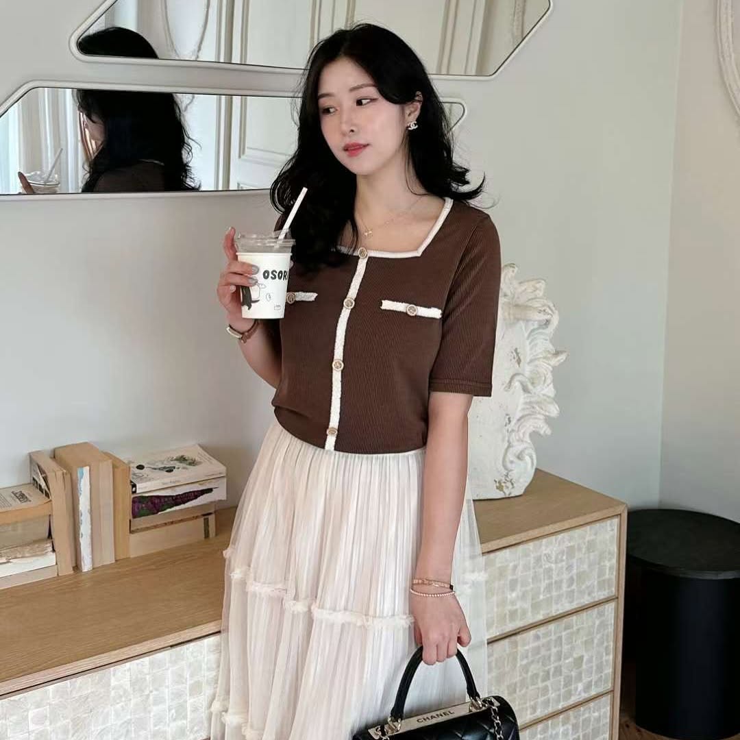 25YR1606 小香風拼色Top