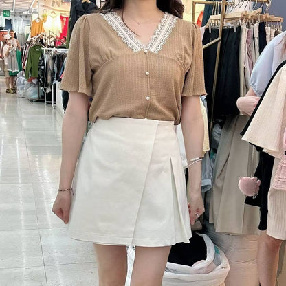 25YR1620 V Neck Lace Blouse