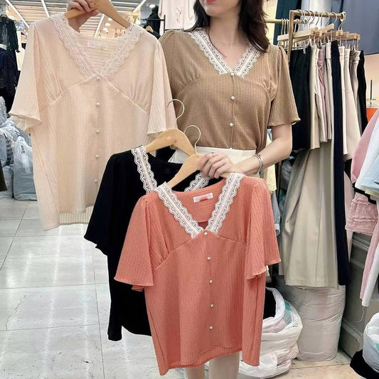 25YR1620 V Neck Lace Blouse