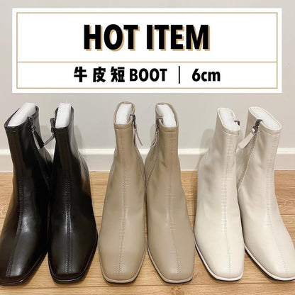 22YR1217 小方頭牛皮鞋boot 6cm