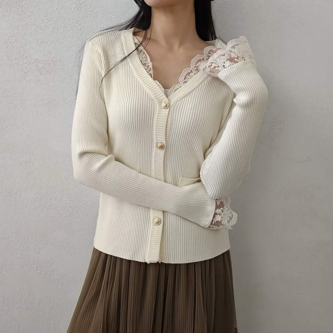 25YR0408 Lace Knit Cardigan Top