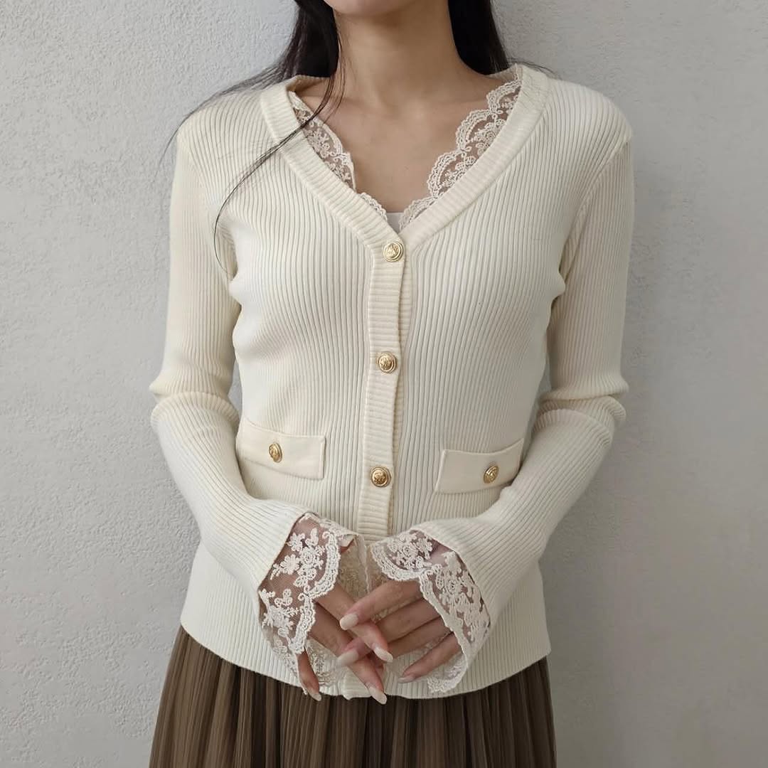 25YR0408 Lace Knit Cardigan Top