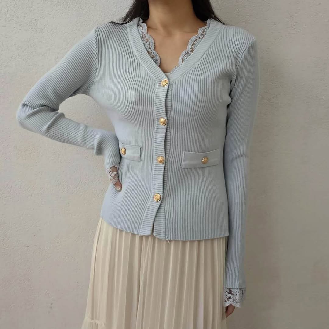 25YR0408 Lace Knit Cardigan Top